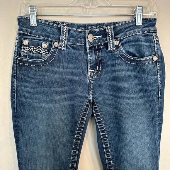 Miss Me Denim Jeans Easy Capri Rolled Adjustable Straight Leg Rhinestones Bling - Picture 7 of 16